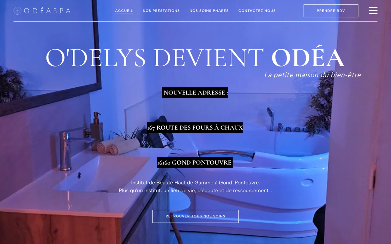 Site internet d'Odéa Spa, institut de bien-être à Gond-Pontouvre en Charente, réalisé par Sébastien